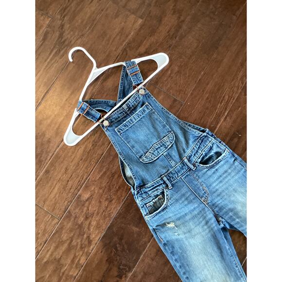 Gap Denim Overalls Girls Distressed Roll‎ Cuff Hem Bib Pockets Blue Size Small - Picture 3 of 11
